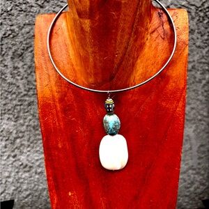 Handcrafted   mother of pearl, Turquoise and peruvian bead  Pendant Necklace